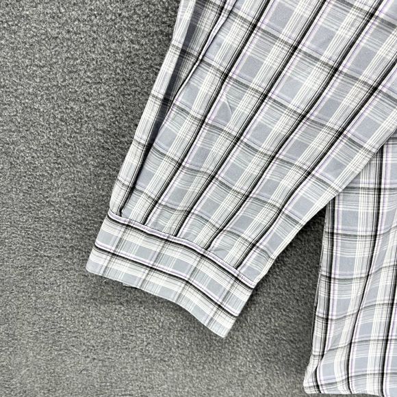 Kenneth Cole Reaction Shirt 17.5 34 35 Gray Plaid Button Up Slim Fit Long Sleeve - Picture 4 of 16